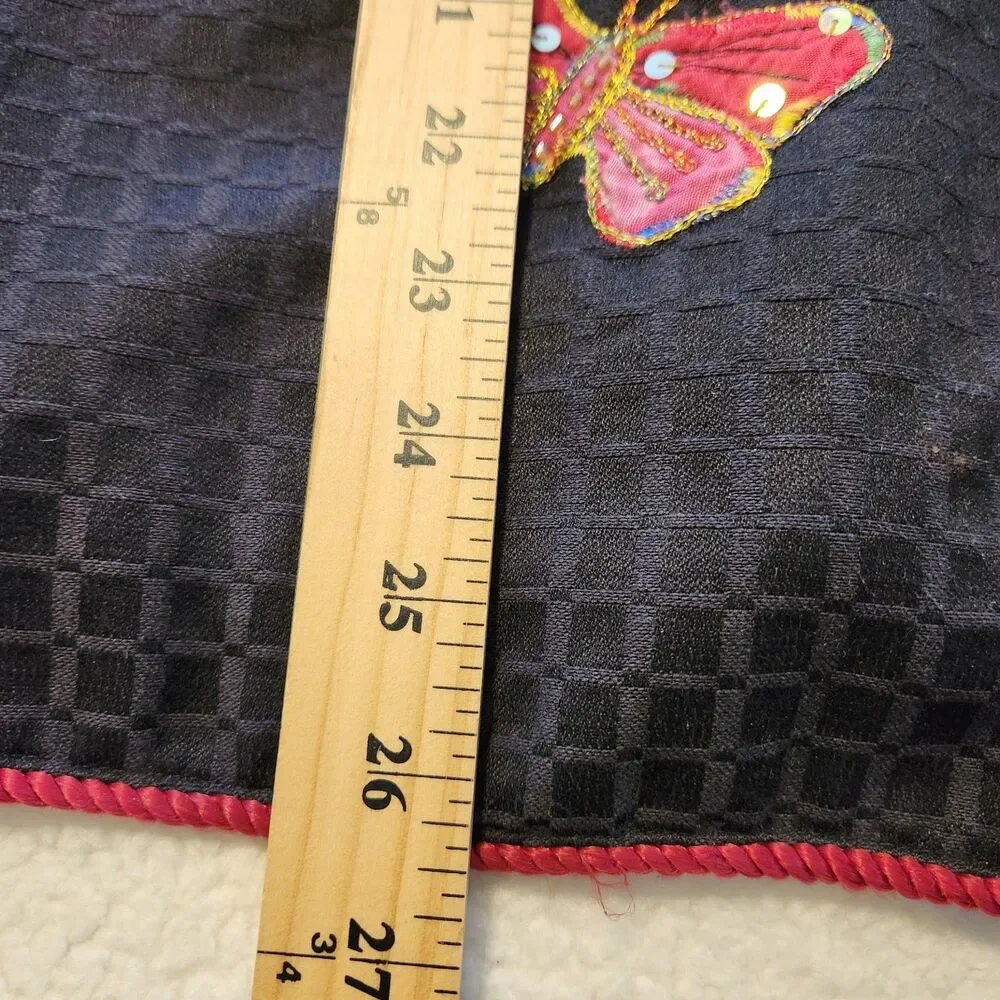 Indigo Moon Appliqué Embroidered Sequin Colorful Butterfly Black Jacket Womens M